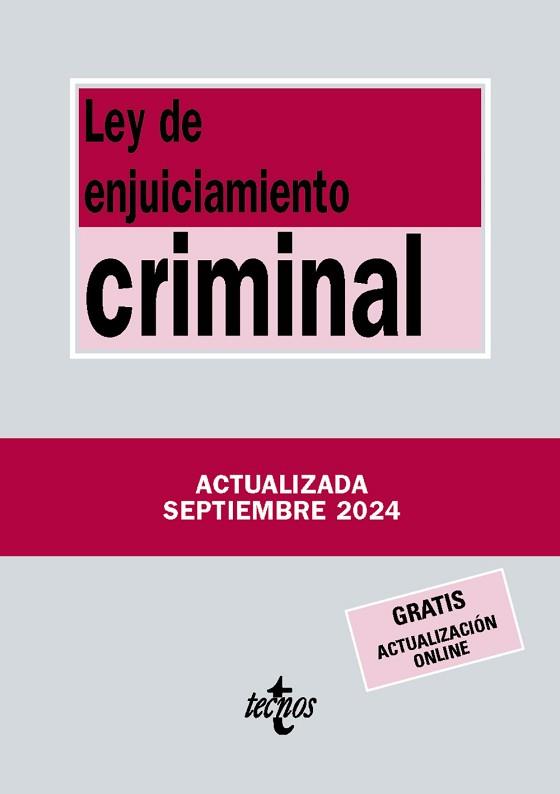 LEY DE ENJUICIAMIENTO CRIMINAL (EDICIÓN SEPTIEMBRE 2024) | 9788430991099 | EDITORIAL TECNOS | Llibreria Aqualata | Comprar llibres en català i castellà online | Comprar llibres Igualada