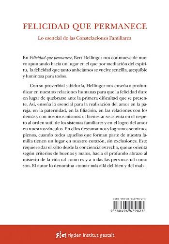 FELICIDAD QUE PERMANECE | 9788494479823 | HELLINGER, BERT | Llibreria Aqualata | Comprar llibres en català i castellà online | Comprar llibres Igualada