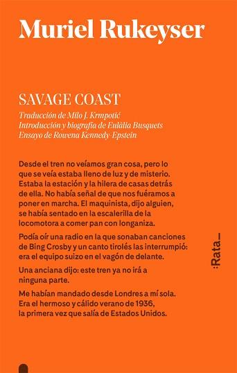 SAVAGE COAST | 9788416738113 | RUKEYSER, MURIEL  | Llibreria Aqualata | Comprar llibres en català i castellà online | Comprar llibres Igualada