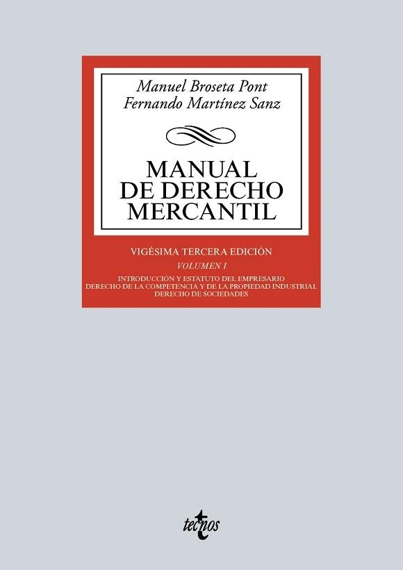 MANUAL DE DERECHO MERCANTIL VOL I | 9788430969869 | BROSETA PONT, MANUEL/MARTÍNEZ SANZ, FERNANDO | Llibreria Aqualata | Comprar llibres en català i castellà online | Comprar llibres Igualada